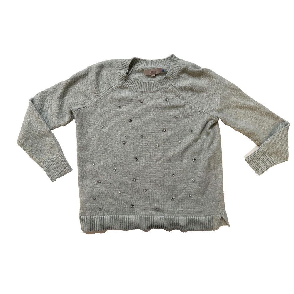 Ann Taylor LOFT Sweater Womens MED Green Beaded Rhinestone Cottagecore Y2K